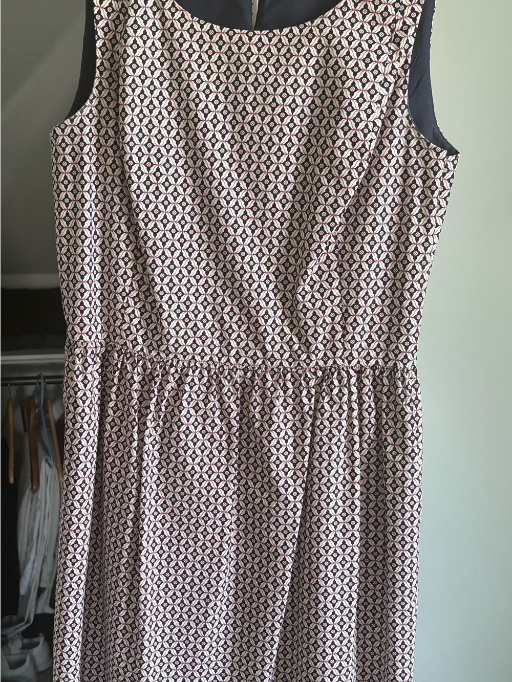 Brooks Brothers Sleeveless Geometric Midi Dress in Pink and Navy